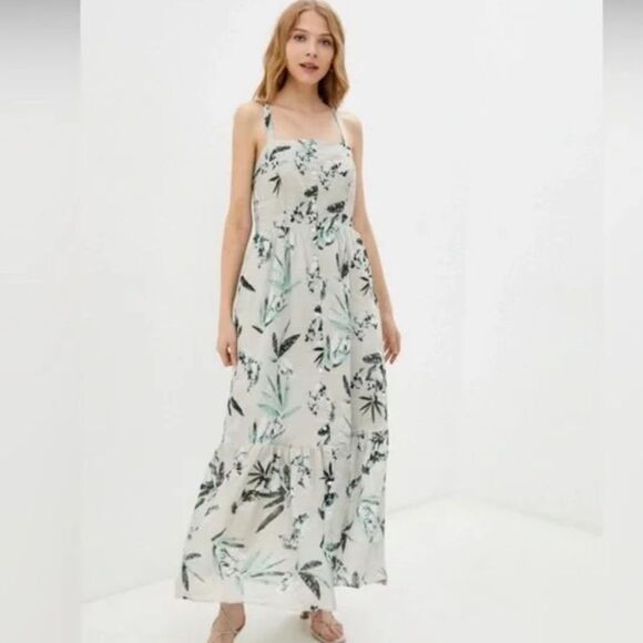 Banana Republic Maxie Dress | Ramie | Button Front | Khaki Floral | Medium - Picture 2 of 12